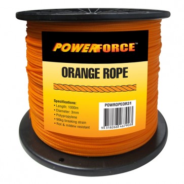 ROPE, ORANGE 3mm x 1000m  Tie Down Straps, Chains, Ropes & Cords